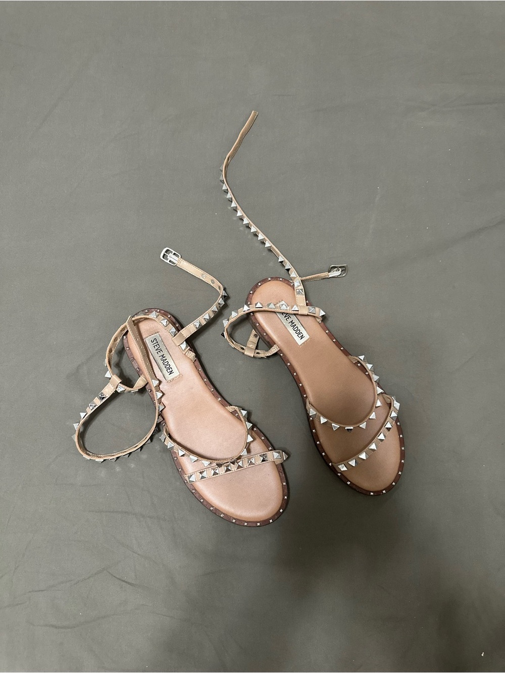 Steve Madden Nude/Tan Pyramid-Stud Ankle-Strap Sandals